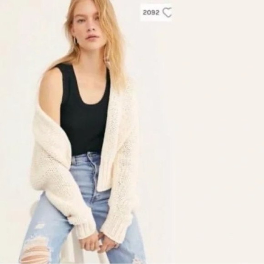 Free‎ People Glow For It Chunky Cream Cardigan Sweater Size Medium EUC